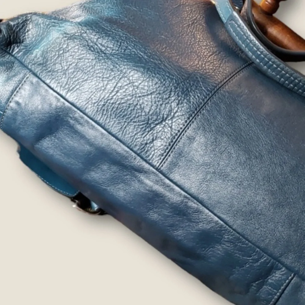 Coach Teal Soft Leather Slouchy shoulder bag tote with nickel color hardware